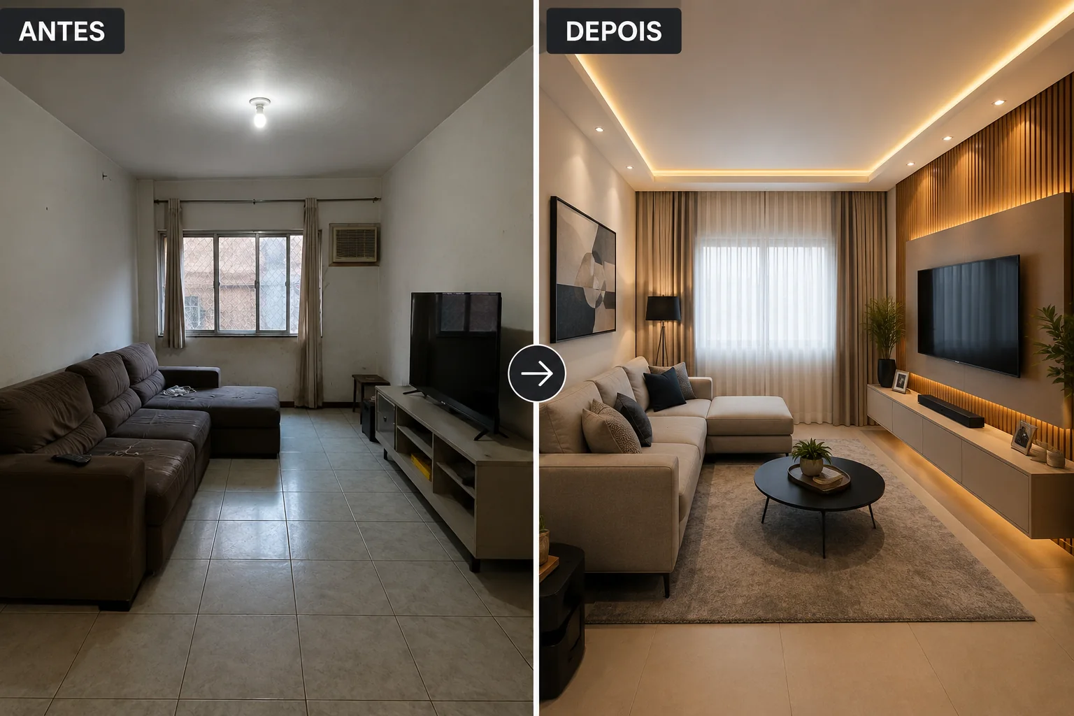 Antes e depois de reforma residencial