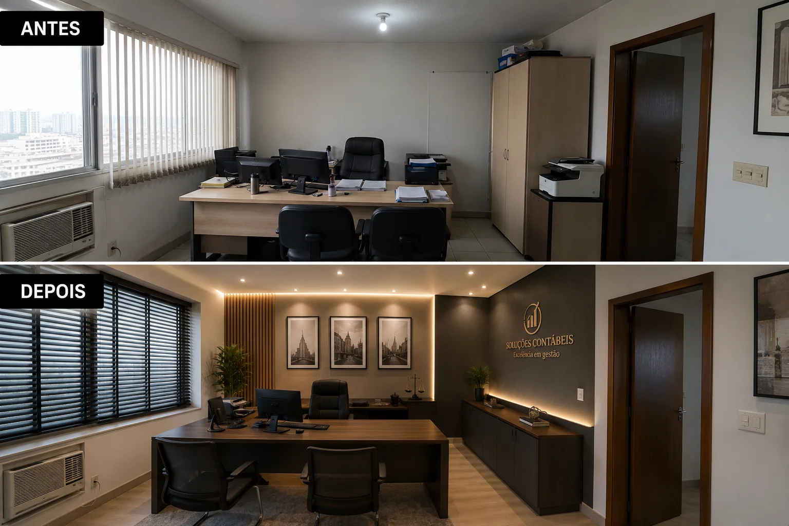 Antes e depois de sala comercial